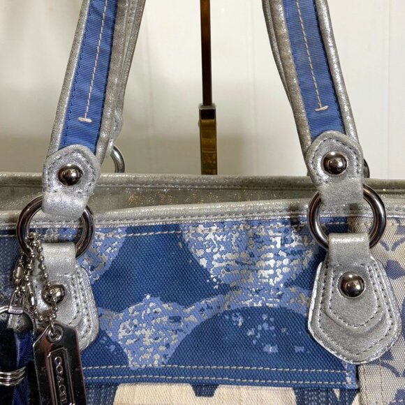 Coach Poppy Collection Blue Denim Patchwork with Silver Detail Tote Purse - Picture 4 of 16